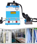 Heavy Duty Commercial Steam Iron And Pro Grade Fabric Steamer With 1600 Watt Boiler For Curtain Shops with boiler and iron setup.