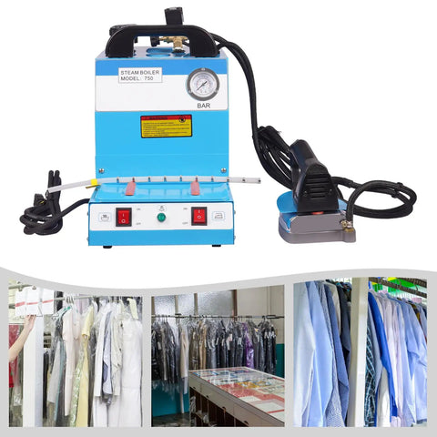 Heavy Duty Commercial Steam Iron And Pro Grade Fabric Steamer With 1600 Watt Boiler For Curtain Shops with boiler and iron setup.
