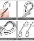 3.5 Inch Double Ended Snap Hooks 110lbs Zinc Alloy Heavy Duty Bolt Snap Clips shown with close-up features like easy open-close and double ended design