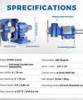 Specifications of Heavy Duty Bench Vise With 360 Degree Swivel Base And Anvil, 4 Inch Jaw, 5,500 Lbf Clamp, Industrial Strength Ductile Iron