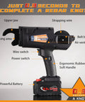 Automatic Rebar Tier Gun 0.3 To 1.3 Inch Tie Tool With 4400mAh Rechargeable Battery showing main features