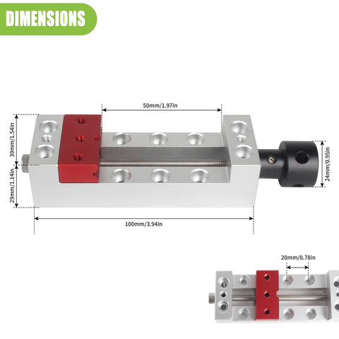 Nifty Mini Bench Vise Featuring Slick Bottom Slider And Precision Flat Jaws For Drill Press Work No Sweat Clamp Lock Solid 50mm Clamping Range dimensions with measurements for DIY builds