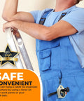 Worker using Zip Tie Organizer 2Pack Light Plastic Cable Tie Holder clipped to belt for hands-free access on ladder