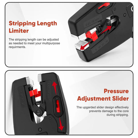 Automatic Wire Stripper With Cutter 2 In 1 Self Adjusting Electrical Stripping Tool with length limiter and pressure slider for 7-32 AWG.