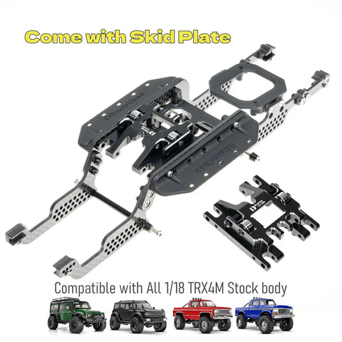 Beefed Up Carbon Fiber Universal Chassis Frame Kit For One Eighteenth RC Crawler TRX4M Upgrade with skid plate and side plates.