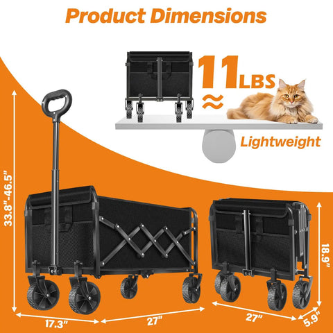 One Second Fold Collapsible Utility Wagon Cart With Wheels Portable 360 Pound Capacity Foldable Wagon for camping, beach, shopping