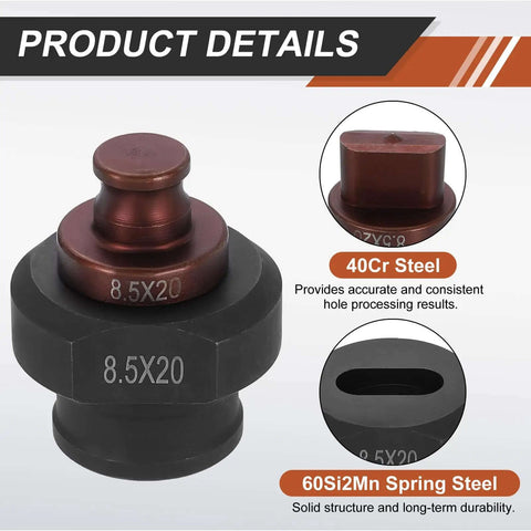 Hydraulic Hole Punch Die Set For Electric Punching Machine MHP-20 JP-20, 8.5x20mm, 40Cr steel, detail view