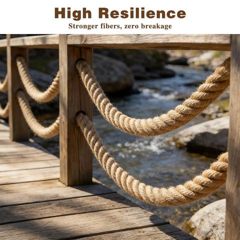 One And A Half Inch Thick Natural Jute Rope 50 Feet Long Built Tough Heavy Duty Twisted Manila Style Nautical Rope for bridge railing