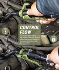 Heavy Duty Electric Pail And Bucket Transfer Pump Shifting 4 5 Gallons Per Minute With Adjustable Flow Nozzle in use, showing manual flow adjustment lever.
