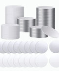 Stacks of 100 Pcs 1.5 Inch Round Sublimation Blank Aluminum Sheets For Heat Transfer Projects Like Breast Pins, Retractable Badge Holders, Photo Trays, And Collapsible Phone Stands, Durable 0.025 Inch Thick Aluminum.