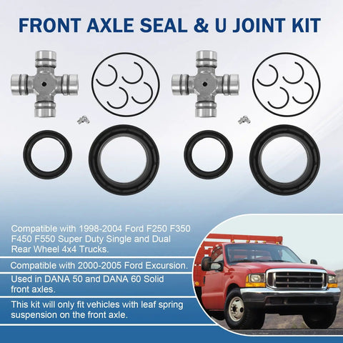 Ford Front Axle Seal And U Joint Kit For F250 F350 F450 F550 Beefed Up Heavy Duty Super Duty And Excursion With Dana 50 60 1998 To 2005 Replacement 2002692 50381 50491 SPL55 4X 41784 2 showing components and truck in background