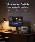 Elite 300 Portable Power Station With 3014Wh LiFePO4 Battery on a desk powering a computer, lamp, and router for home backup