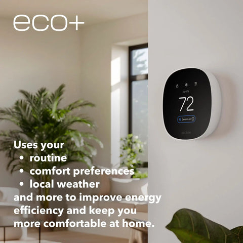 Energy Star Certified Programmable WiFi Thermostat That Works With Siri, Alexa And Google Assistant on wall in living room