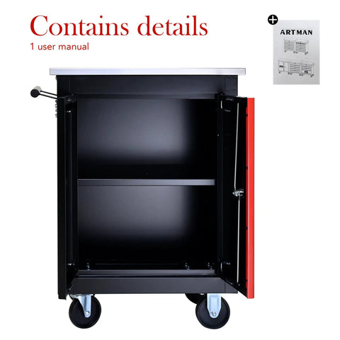 Open Rolling Tool Cart With Double Doors Lockable Partition And Stainless Steel Top For Garage Workshop And Warehouse Storage