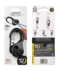 CamJam XT Aluminum Rope Tightener Large With Carabiner Clip in packaging showing load limits and instructions for use