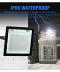JUDYSSY High Brightness Led Floodlight 220 150W IP66 Waterproof Flood Light shown in rain, ideal for outdoor use.