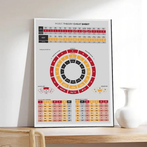 Dope Music Theory Wall Art Print Circle Of Fifths Chart For Musicians Beginners Home Decor Canvas Poster Framed on shelf