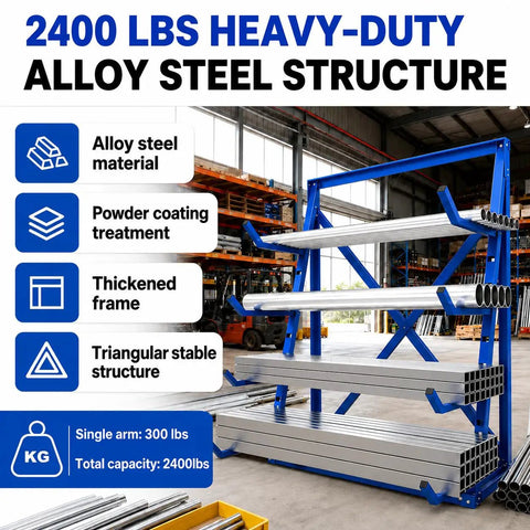 Built Like A Tank Four Tier Cantilever Rack For Heavy Lumber And Pipe Storage Made From Strong Alloy Steel Holding Up To Two Thousand Four Hundred Pounds For Garage Workshop Daily Grind