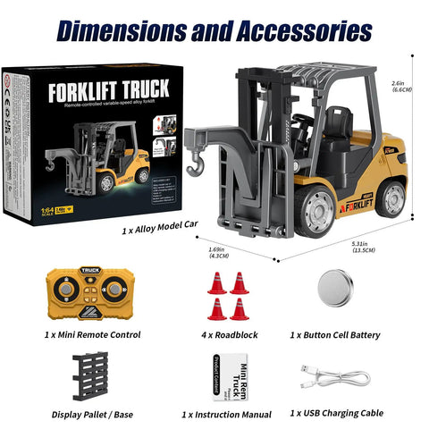 Mini Forklift Remote Control 1:64 Scale Desktop Radio Controlled Toy With App Connectivity Two Drive Modes Triple Speed Settings Built Tough For Adults And Kids Totally Dope Desk Companion Legit Badass Gift Idea Perfect Weekend Crasher with remote and accessories