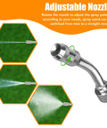 Close-up of the adjustable nozzle in the Stainless Steel Sprayer Wand Kit For Yard, showing spray patterns and metal construction.