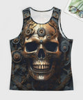 Men Fly Skull Printed Tank Top Fresh 3D Mechanical Metal Graphic Sleeveless Muscle Shirt Relaxed Fit Polyester Cotton Blend Hype Streetwear Gym Tank 4X Large Drip with intricate skull design and gear details.
