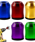 Colorful Magnetic Screwdriver Head Ring Set With Universal Bit Holder For Hex Bits And Power Drill Attachments displayed with drill