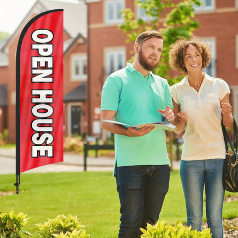 Open House Flags For Real Estate Pros With Pole Kit And Ground Stake Eight Foot Tall Outdoor Signage For Real Estate Listings