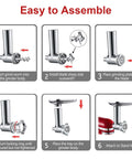 Meat grinder attachment for KitchenAid stand mixer; six-step assembly infographic.