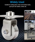 Heavy Duty V Groove Sliding Gate Rollers With Mounting Plate, 3 Inch 304 Stainless Steel Track Wheels, close-up view.