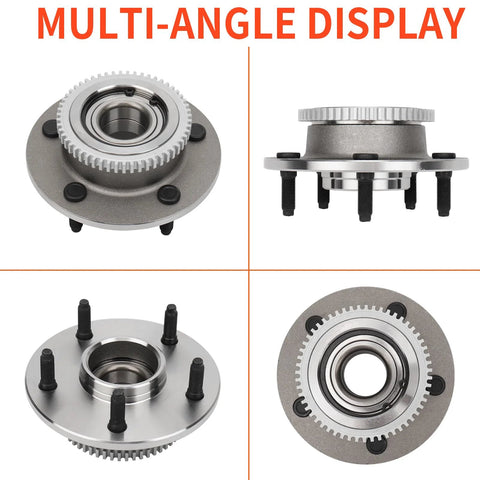 Front Left And Right Wheel Hub And Bearing Pair Direct Fit For Dodge Ram 1500 Pickup 2000 2001 2WD 5 Lug With ABS Replacement Wheel Bearing Assembly Kit, shown in multi-angle display.