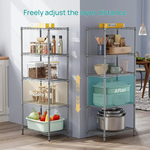 Heavy Duty Five Tier Wire Shelving Rack With Adjustable Metal Storage Shelves For Pantry Garage Built Like A Tank Holds A Ton Zero Sweat Setup And Long Lasting Rust Resistance