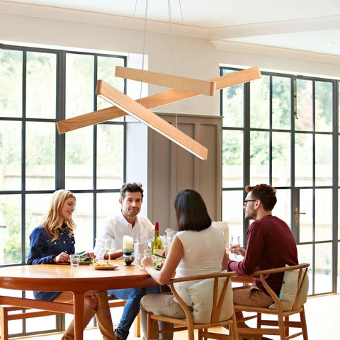 Wood Integrated LED Linear Pendant Light 31.5 Inch 18W 4000K Modern Farmhouse Fixture Over Dining Table