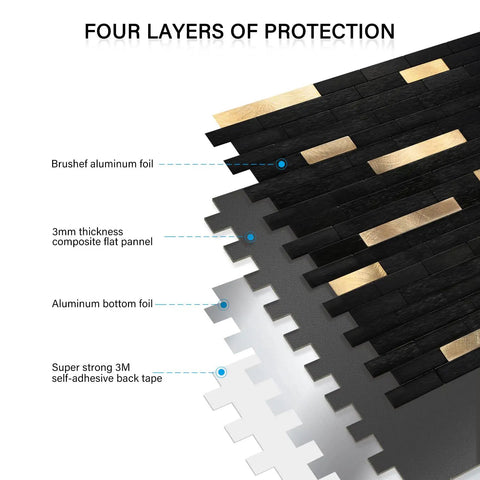 Image of four layers of Peel And Stick Backsplash Wood And Metal Mosaic Tiles For Kitchen Self Adhesive No Grout No Mess DIY Friendly