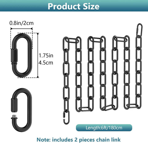 Six Foot Industrial Black Light Fixture Chain For Pendant Chandeliers with detachable metal links, 6 ft, steel, chain link size.