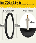 Diagram of Two Pack 700C Road Bike Inner Tubes Fits 700x35C To 700x43C 28 Inch Tires With 48mm Presta Valve 40-622 Size