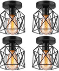 Retro Industrial Ceiling Light Fixture 4 Pack Black Cage Style With E26 E27 Base UL Approved, modern rustic vibe