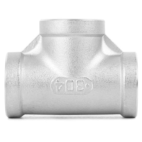 304 Stainless Steel Tee Pipe Fittings 2 Inch By 2 Inch By 2 Inch NPT Female Connector for plumbing and industrial piping front view