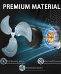 Close-up of aluminum blades and motor of 20 Inch High Velocity Wall Mount Fan With 7000 CFM Beast Wind, 120 Degree Oscillation, 3 Speed Settings, Industrial Grade For Home And Commercial Use, ETL Listed, Durable Black.