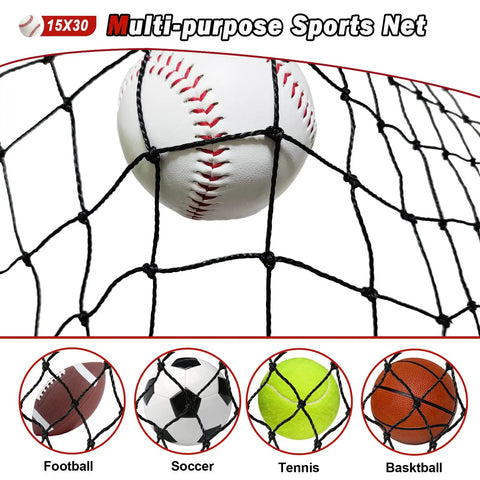 Durable Baseball Softball Backstop Net For Backyard Training 15x30 Ft Twisted Knotted Nylon Barrier Netting Great For Pitching
