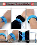 Incorrect use of Adjustable ESD Wrist Strap With Grounding Plug And Coiled Cord Blue shown in images