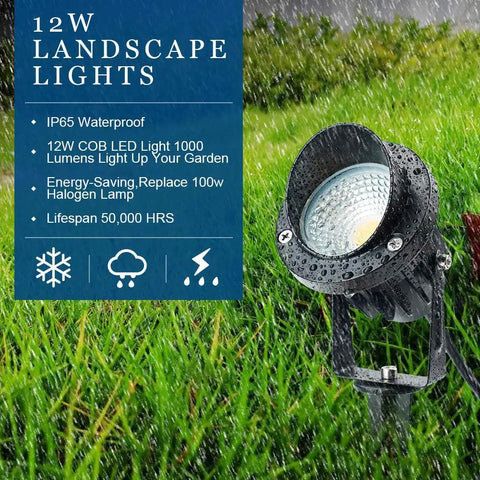 Low Voltage Landscape Lighting Kit 12V-24V IP65 waterproof COB LED bulb on grass highlighting features