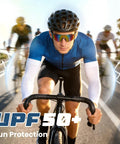Cyclist wearing 8 Pairs Soft Arm Sleeves With UPF 50 Plus Sun Protection Cooling Compression Arm Covers for Outdoor Work and Sports