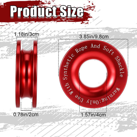 Two Pack Recovery Ring Snatch Block 66,000 Lbs Winch Pulley For Soft Shackle Synthetic Rope Heavy Duty Winch Accessory For ATV UTV SUV Truck Road Vehicle Red Multi Angle Traction Boost, 3.85 in