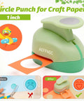 1 Inch Circle Hole Punch For Crafts And DIY Arts, Handy Lever Action Paper Punch for scrapbooking, shown with orange paper circle