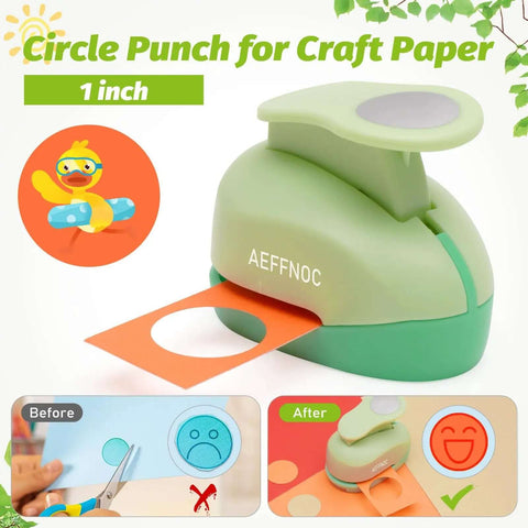 1 Inch Circle Hole Punch For Crafts And DIY Arts, Handy Lever Action Paper Punch for scrapbooking, shown with orange paper circle