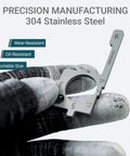4 In 1 Pre Trip Inspection Tool For Truckers Get Quick Tire Depth Checks, stainless steel design in gloved hand