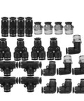 Push To Connect Pneumatic Air Hose Fittings Kit With 8Mm Tube OD To Three Eighths Inch Npt Thread Male Elbow And Straight Quick Connects For Industrial Machinery And Lab Use, assorted black and metal fittings