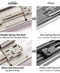 Comparison of double spring metal soft close drawer slides vs single spring plastic, highlighting durability and efficiency.