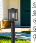 Outdoor Post Light Fixture With Seeded Glass In Black Finish Exterior Pillar Lantern For Patio Pathway And Driveway Lighting