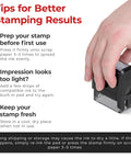 Self Inking Closed Rubber Stamp With Built In Ink Pad For Office Invoices And Paperwork Featuring No Sweat Quick Press Action and tips for stamping results.